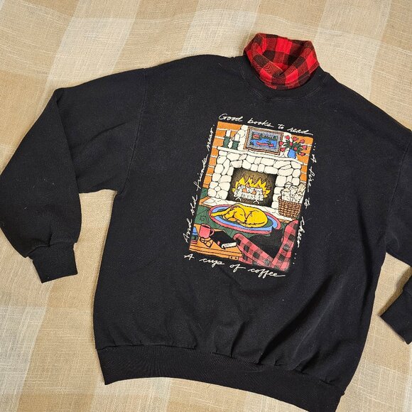 Vintage CottageCore Turtleneck Cozy Print Graphic Sweatshirt - Picture 2 of 10